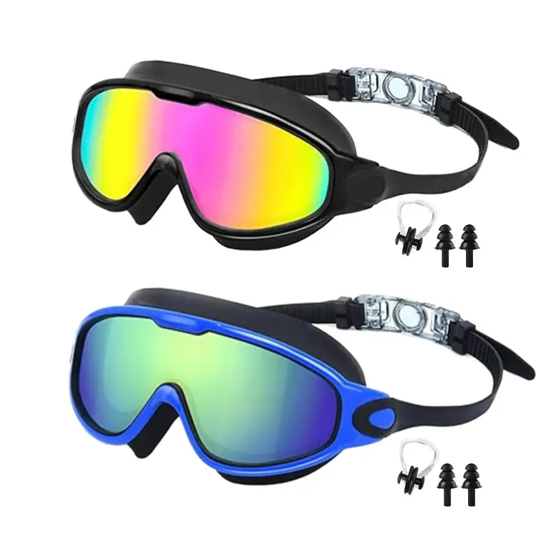 2-Pack Swimming Goggles, Adult Large Frame Swim Glasses, Anti-Fog UV Protection, Wide Field of View, Unisex, Comfortable Fit, Adjustable, Non-Leak, Water Goggles, Pool Goggles, Outdoor Swimming Goggles, Swim Goggles Set