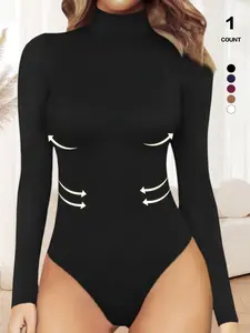 2026 New Arrival Women Long Sleeve High Neck Bodysuit Shapewear, Shaping Bodysuit for a Sleek Look, Tight Jumpsuit Base Layer Top
