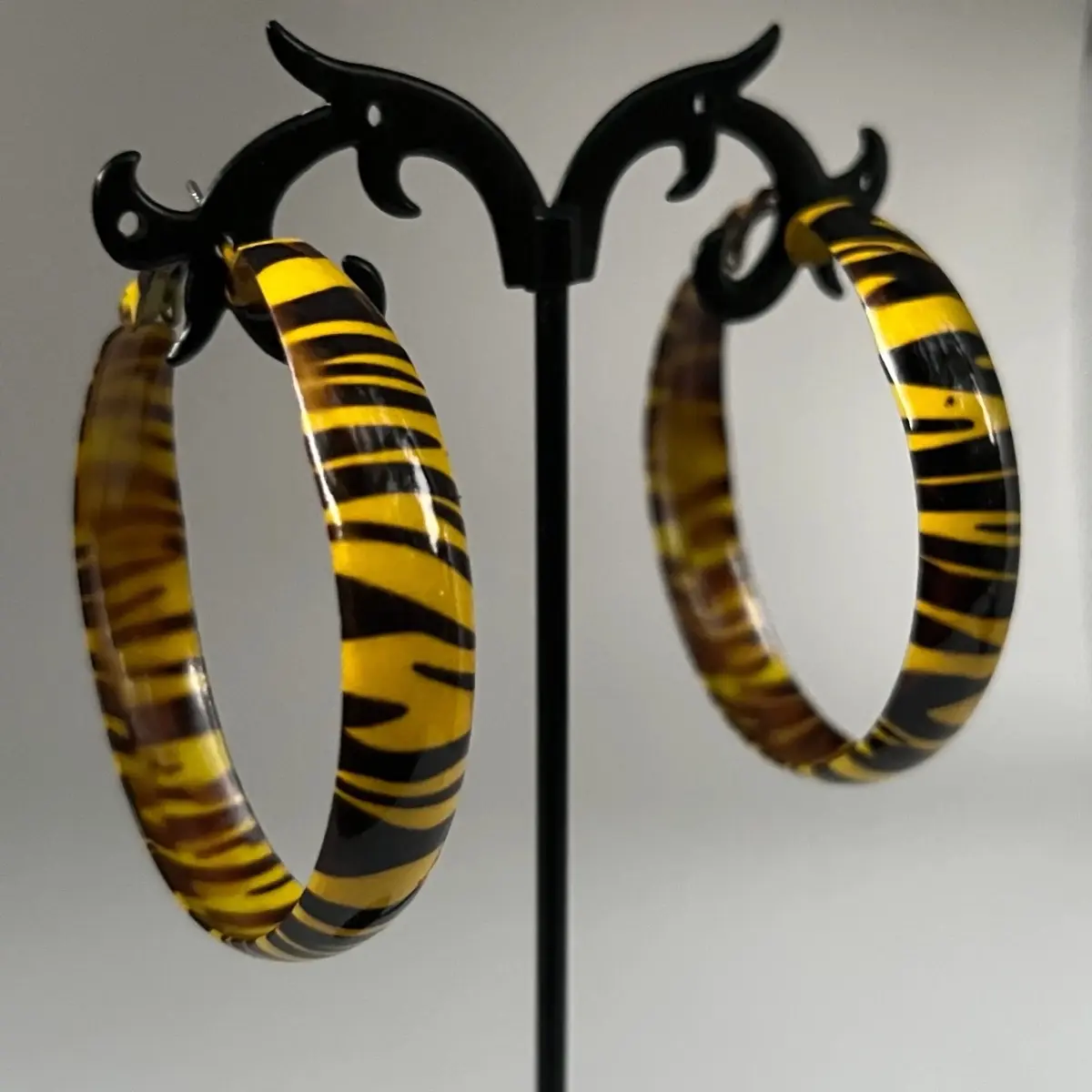 Yellow Y2K vintage zebra print hoop earrings | emo | scene | Mcbling | trashy y2k | early 2000s jewelry earring earring girl jewelry cute earring