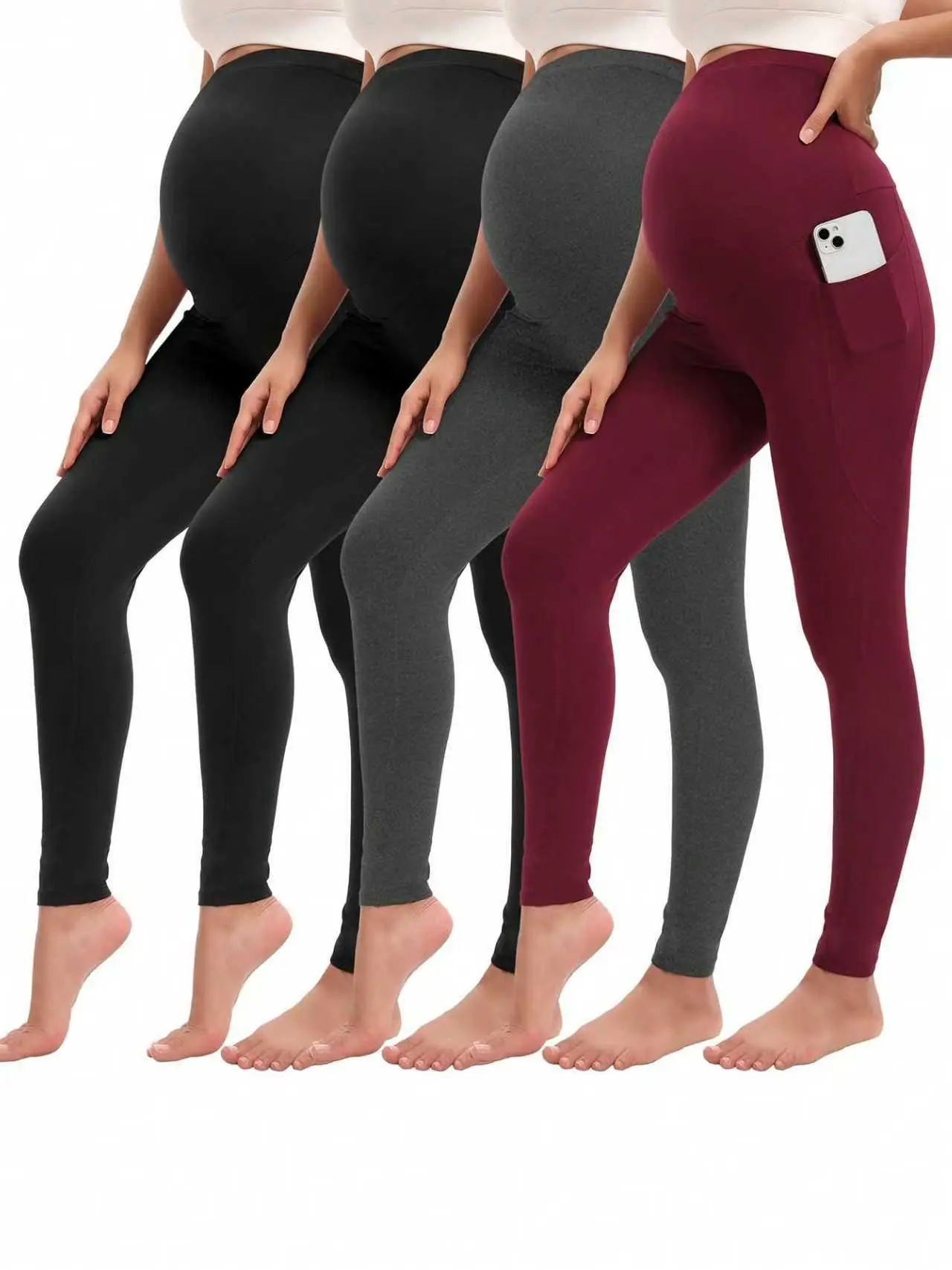 4-Pack  Buttery Soft Maternity Yoga Pants with Side Pockets High Waist Pregnancy Leggings for Workout & Daily Wear summerwins,travel essentials,camping essentials