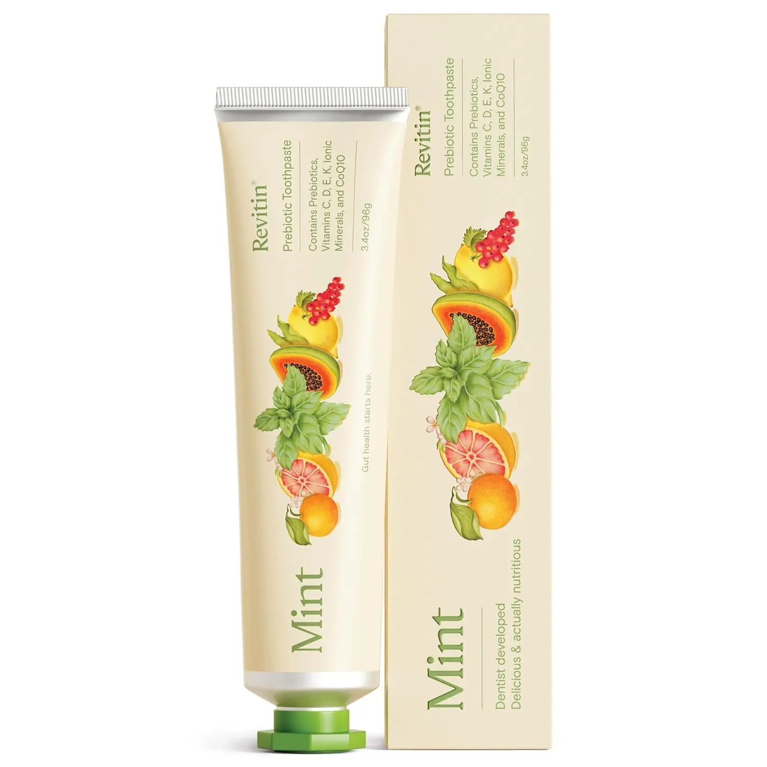 Revitin Prebiotic Toothpaste - Fluoride-Free, SLS-Free, Triclosan-Free | Gentle Formula with Vitamins C, D, E & K | Non-Toxic, Dye-Free | Safe for Kids & Adults
