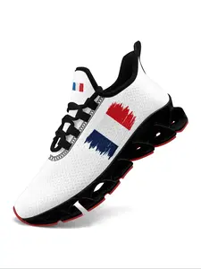 Men's Unisex France Flag Color Block Sneakers, Chunky Breathable Fabric Upper, Tpu Sole for Comfortable Casual Streetwear Shoes
