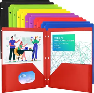KTRIO Folders with Pockets 3 Hole Punched, 12 Pack Plastic File Organizer for 3 Ring Binder, Letter Size Colored Poly Folders with Business Card Slot for School Students Teachers