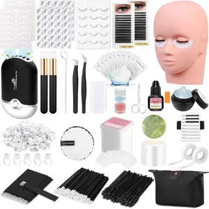 Lashes Kit for Eyelash Extension Beginner Lash Tech Starter Kit with Eye Lash Mannequin Head, Professional Eyelash Extension Kit with Lash Fan, Extension Glue and Eyelash Remover for Practice Training