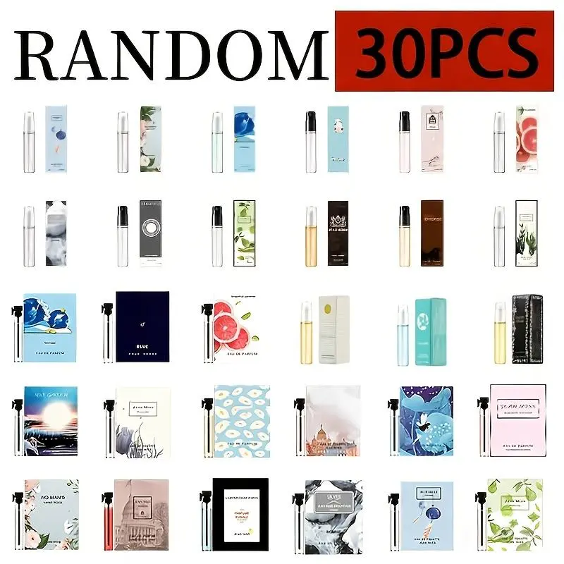 Sjopa 30 PCS Random Mini Perfume Sets - Dainty Fragrance Sets, Travel-Size Spray Vials, Mixed Styles, Floral Fruity Woody Musk Scents, Daily Carry Gifts for Perfume Lovers