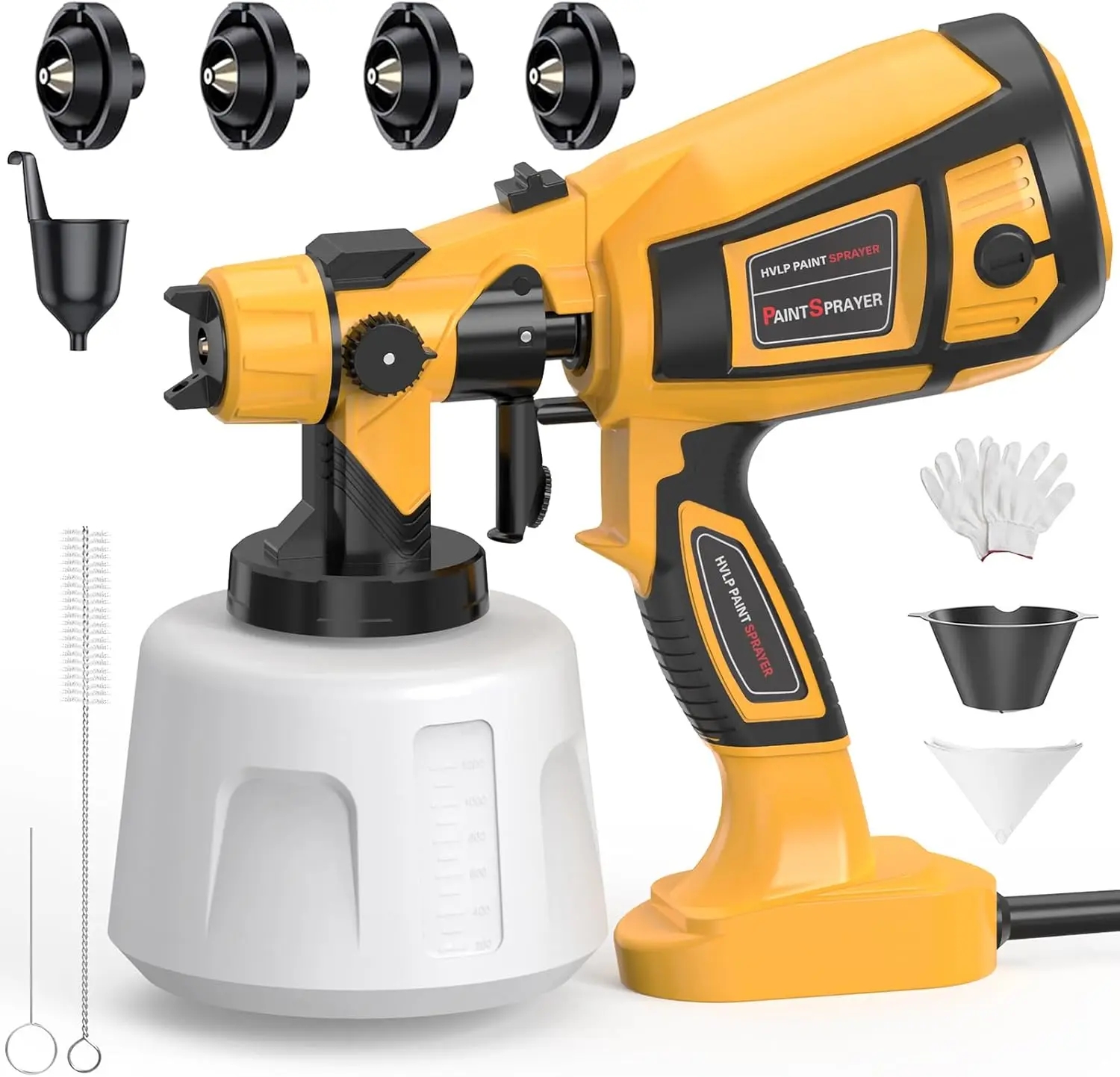 1000W HVLP Spray Gun Electric with 4 Nozzles for House Furniture Cabinets Walls Doors Fences High Efficiency Easy Clean Beginner Friendly