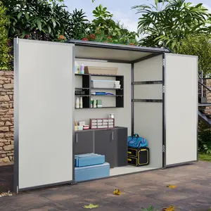 【2 Boxes Shipped At Different Times】5.0’ x 3.1’ Outdoor Storage Shed, Resin Utility Tool Shed with Large Storage Room Storage House with Lockable Door, for Backyard, Patio and Lawn Furniture, Beige