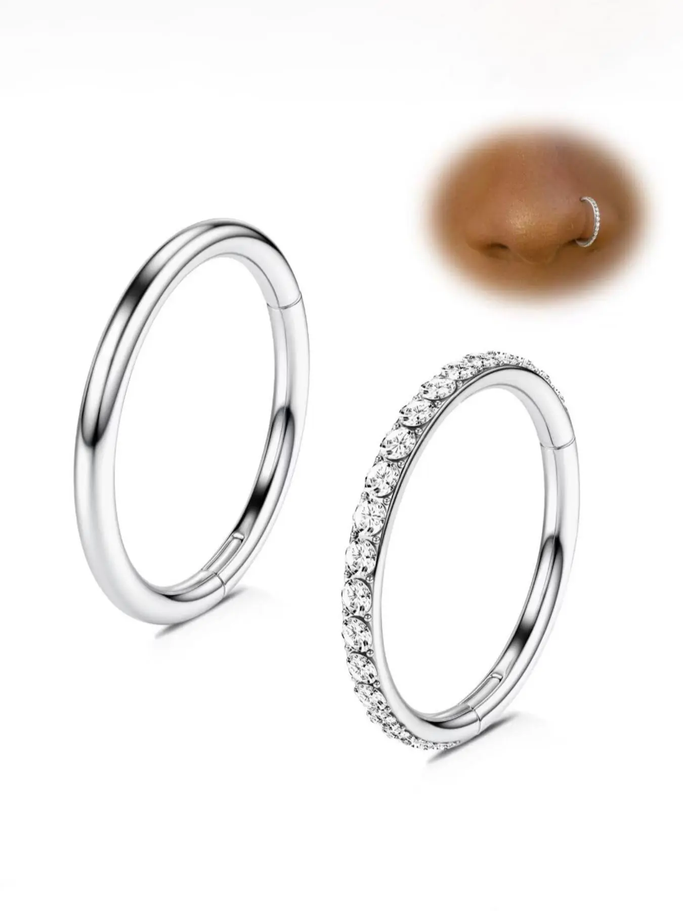 Stainless Steel Nose Ring Set, Unisex Fashion Rhinestone Decor Nose Ring, Body Jewellery, Nose Piercing Jewelry for Party, Daily Clothing Decor, Trendy All-match & Exquisite Jewelry for Gift, Nose Rings Set