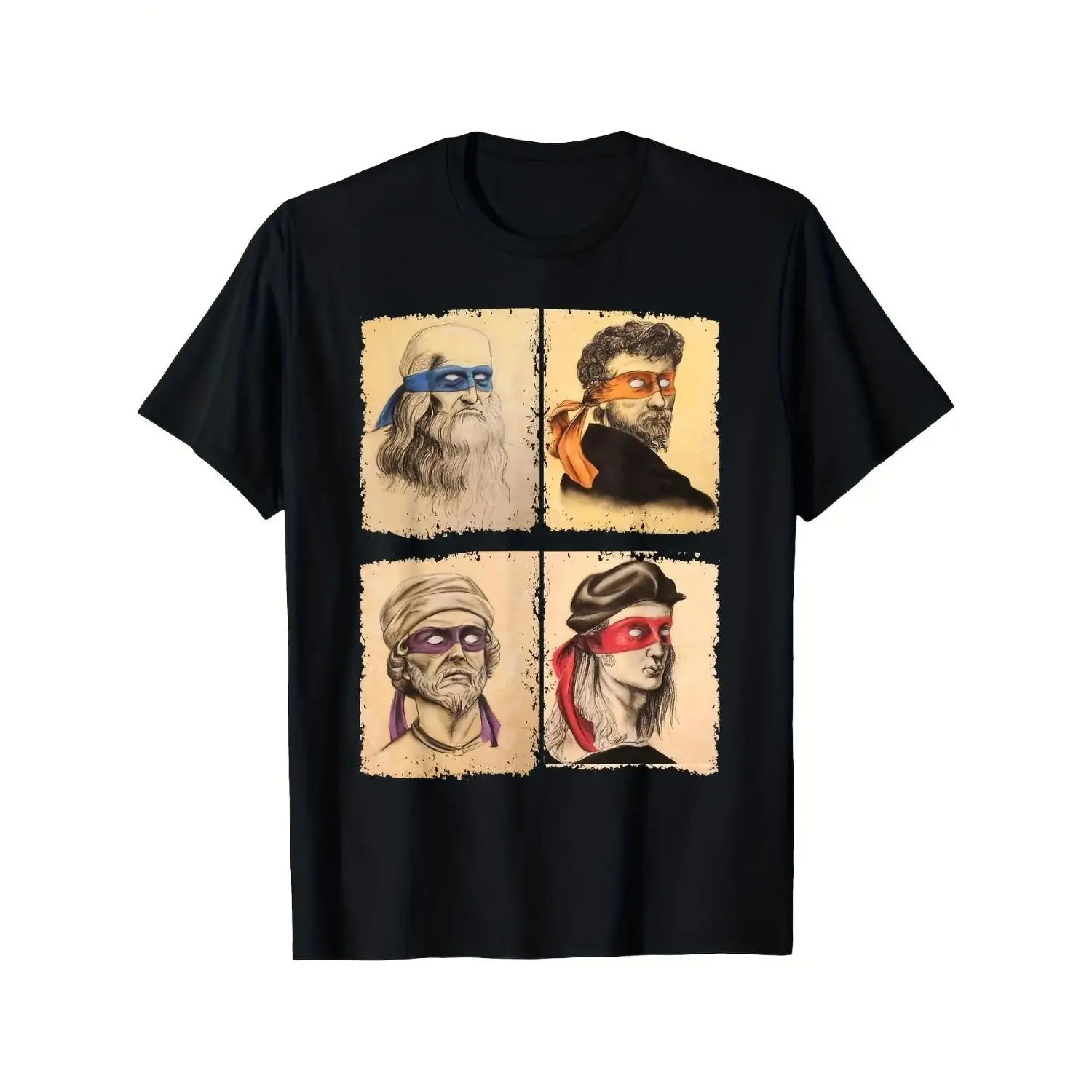 Mens Casual Short Sleeve T Shirt Featuring Humorous Italian Artists and Teenage Mutant Ninja Turtles Artwork, Regular Fit Round Neck Tee for Art Enthusiasts & Ninja Turtle Fans