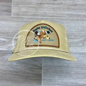 Retro Ducks Unlimited Patch on Tan Corduroy Rope Hat