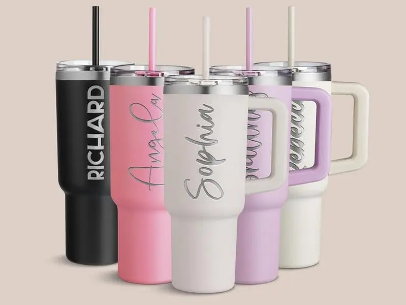 Personalized 40oz Tumbler with Handle & Straw, Custom 40oz Tumbler w/ Name Anniversary Cups Girls Trip Tumblers