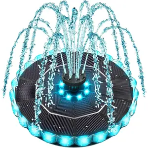 Solar Fountain Colorful Ring Lights, 2026 3.5W Solar Water Fountain with 2000mah Battery, Solar Fountain Pump for Bird Bath, Pond, Pool, Outdoor