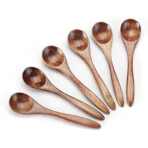 6Pcs Mini Wooden Spoons Set for Coffee Honey Sugar Salt Jam Ice Cream Dessert Kitchen Scoop Tool