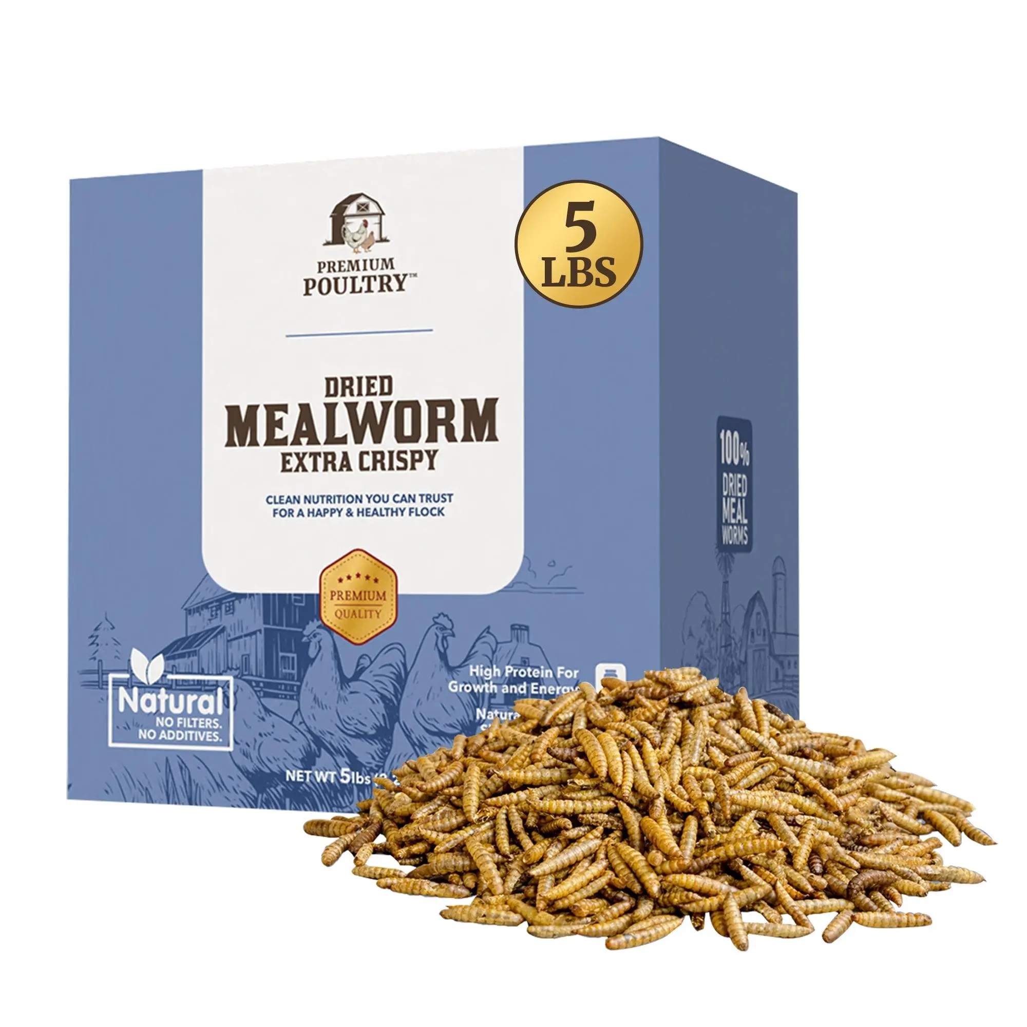 Premium Poultry 5 Pound Dried Mealworms Natural High Protein Chicken Feed Treat Premium Poultry 5 Pound Dried Mealworms Natural High Protein Chicken Feed Treat