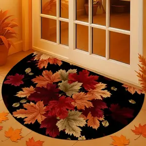 Fall Door Mat Non-Slip Half Round Rug, Durable Decorative Mat, Gold Leaf Pattern, Indoor Outdoor Use, Easy Clean Polyester Material, Perfect Thanksgiving Gift
