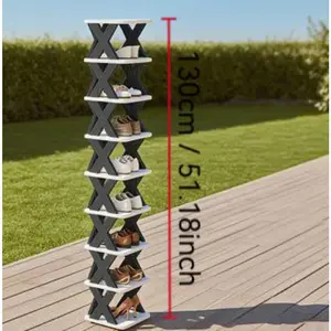 Narrow 7-Tier Corner Shoe Stand, Space-Efficient Sturdy Plastic Organizer, Fits 7-8 Pairs, Small Storage Rack for Entryway & Bedroom, Multi-Purpose Home Shoe Storage, Vertical Shoe Racks
