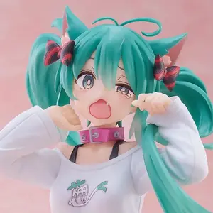 Hatsune Miku Desktop Cute Action Figure 11cm Neko T-Shirt Ver.Anime Figurine Kawaii Girl Model Toy Gift