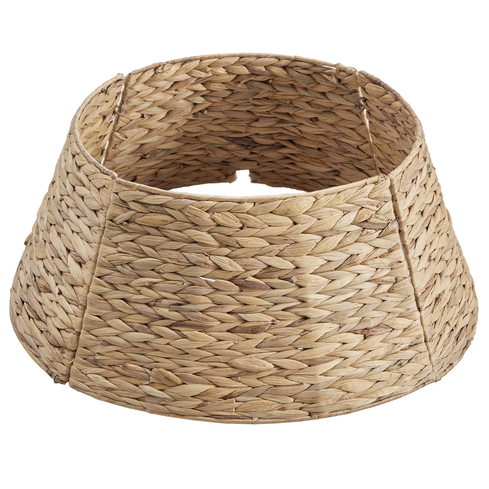Christmas Tree Collar, Woven Hyacinth 4-Piece Holiday Rattan Tree Skirt Accessory for Home w/Cord Cut-Out - Natural
