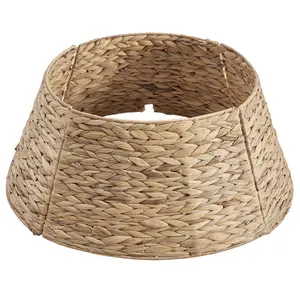 Christmas Tree Collar, Woven Hyacinth 4-Piece Holiday Rattan Tree Skirt Accessory for Home w/Cord Cut-Out - Natural