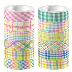 12-Roll Easter checkered washi tape set features colorful checkered patterns, perfect for creating a festive Easter atmosphere. It can be used to decorate masks, make bullet-shaped scrapbooks, wrap gifts, and meet various DIY craft needs