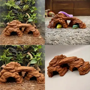 3D Printed Faux Dried Wood Platform Cave Landscape, Micro Landscape Aquarium Reptile Hideout Box, Natural Texture, Stable Platform