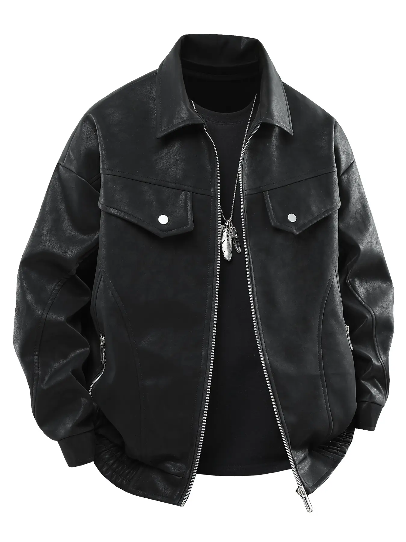 Men's New Motorcycle Jacket, Long Sleeve Stylish Classic Fitted Leather Coat for Spring & Autumn, Trendy Fashionable Biker Outerwear, High-Quality Plain Leather Jacket