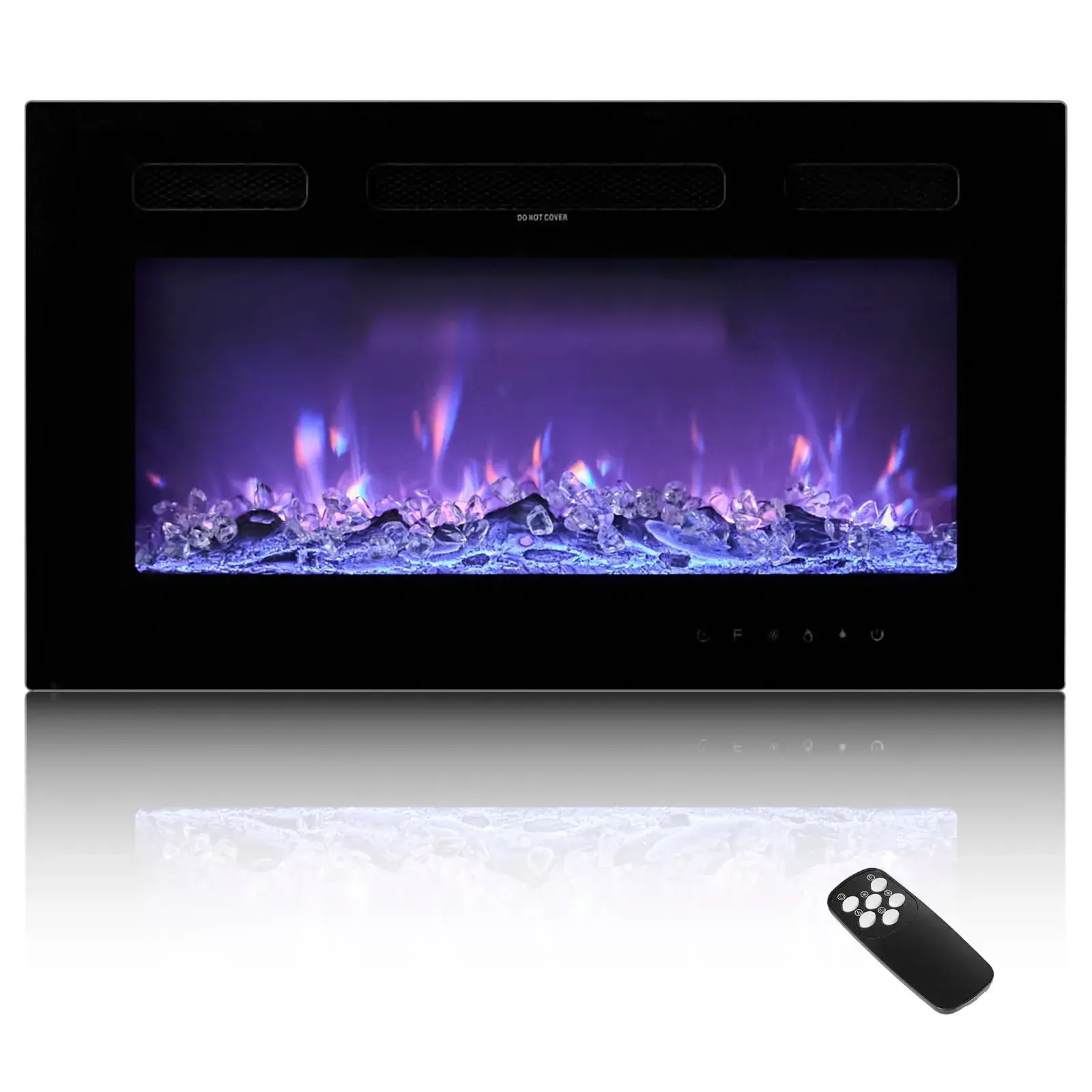 【Summerfinds】VEVOR 50-in New Corded Unit Home Electric Fireplace, Wall-Mounted Recessed Heater with Remote Control, Timer, 1500W, Adjustable LED Light Flame Color/Brightness, Touch Screen, Overheat Protection, Tempered Glass for Living Room,Bedroom