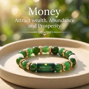 Lucky Four Leaf Clover Bracelet for Women, Green Agate Beaded Bracelet with Rhinestone Charm, Good Luck Prosperity Jewelry Gift for Daily Wear