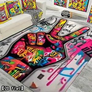 2D flat colorful hand gesture graffiti art velvet carpet, Modern Rug, Decorative Area Rug for bedroom/living room/banquet hall/game room, soft and comfortable home decoration room decoration, washable carpet/mattress