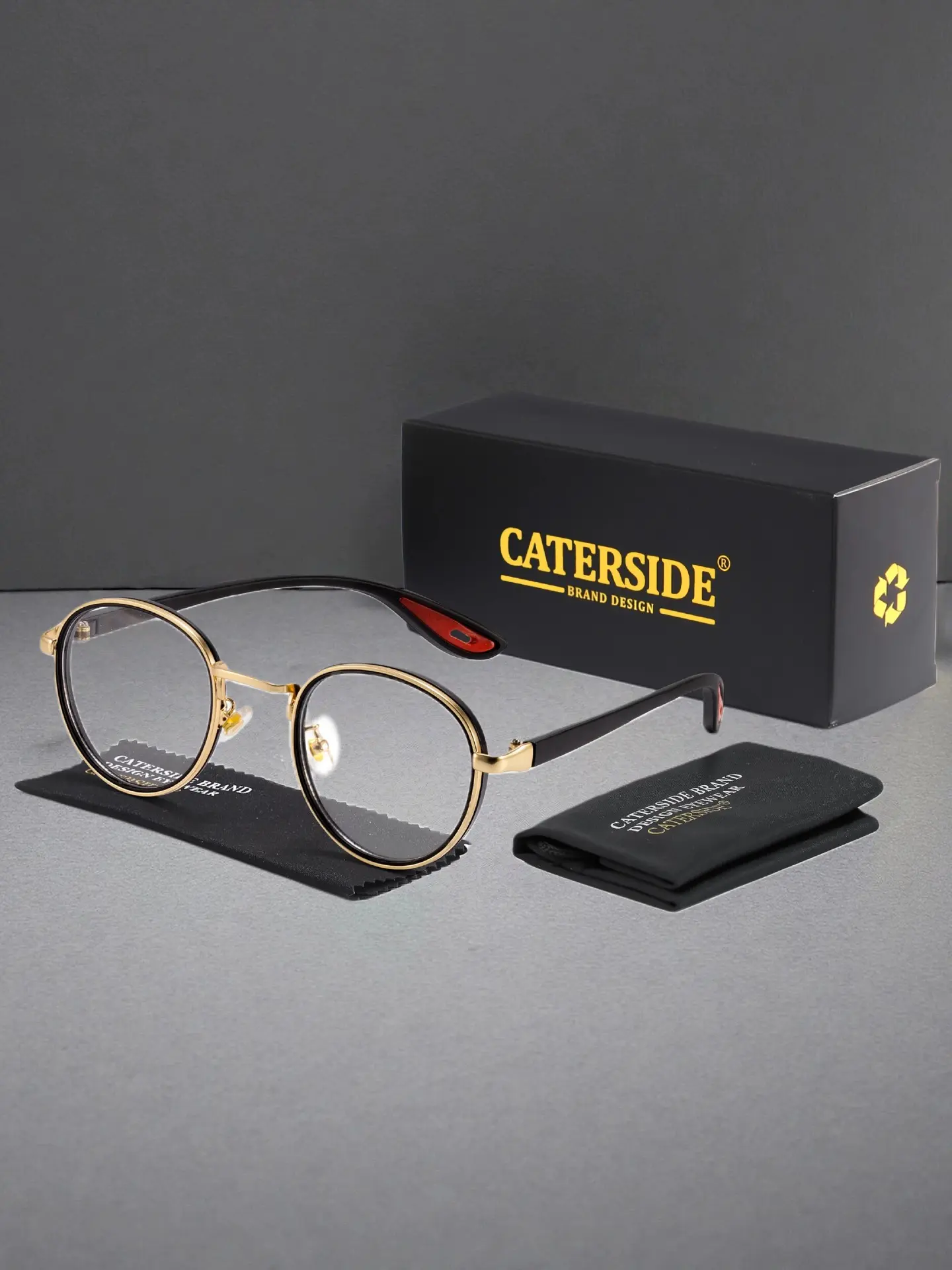 CATERSIDE One Pair With Packaging Casual Retro Gold Round Prescription Glasses Unisex Fashion Frame Elegant Minimalist Personality Design Great For Travel Street Photography Wedding Parties Decoration Gift Scenes