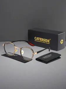 CATERSIDE One Pair With Packaging Casual Retro Gold Round Prescription Glasses Unisex Fashion Frame Elegant Minimalist Personality Design Great For Travel Street Photography Wedding Parties Decoration Gift Scenes