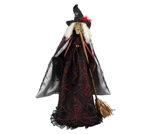 Northlight Victorian Style Witch w/ Broom Halloween Figure 18"