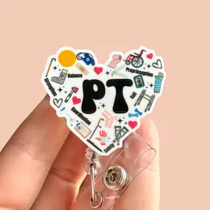 Glitter My Badge Physical Therapy badge reel for nurse and hospital workers. Badge clip Badge pull - Retractable swivel clip with a 360 rotation. Great gift for coworker.