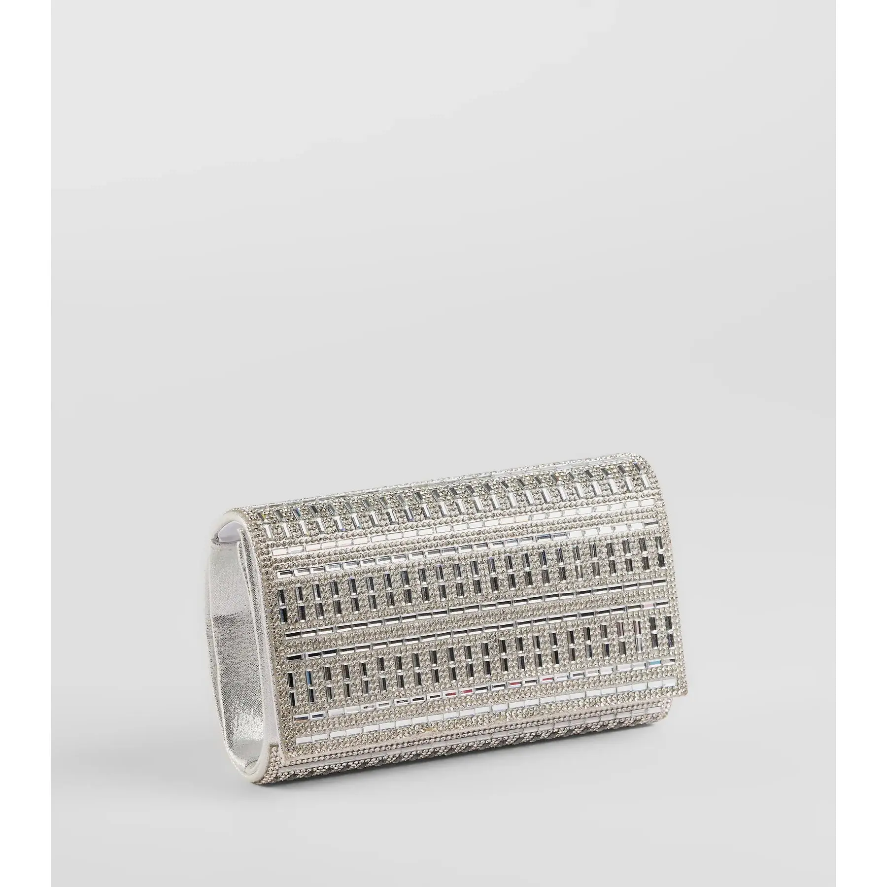 So Glam Rhinestone And Baguette Stone Clutch