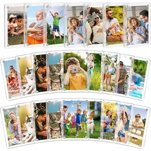 Acrylic Magnetic Photo Frame Set, 8 Pieces/4 Pairs, Mini Wallet Size, Transparent Magnet Stand for Polaroid Instax Film, 2.36x3.54 Inches Picture Frame