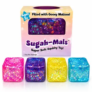 Sugah-Mals Glitter Square Gooey Maltose Sugar Cube Stress Ball - Unisex Squishy Fidget Toy for School, Zoning Out Relief (1pc, Assorted Colors) - Hand Squeeze Decompression Toy for 6 Years & Above