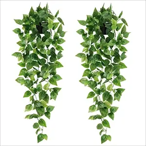 2 Pcs Fake Hanging Plants Fake Ivy Vine Artificial Ivy Leaves for Wedding Wall House Room Patio Indoor Outdoor Home Shelf Office Decor (No Baskets)