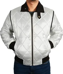 Ryan Gosling Drive Jacket - White Satin Bomber for Men, Stylish Long Sleeve Casual Menswear, Iconic Fashion Coat with Dress Collar