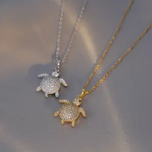 2PCS Cute Turtle Necklaces for Women, Sweet Cool Style Turtle Zircon Niche Fashion New Design Pendant Elegant Titanium Steel Necklace