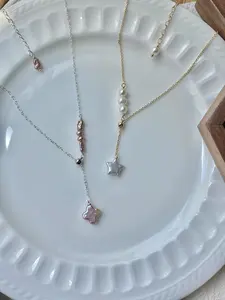 Minimalist Adjustable Freshwater Baroque Pearl Star Slice Length Necklace oriental  pearl