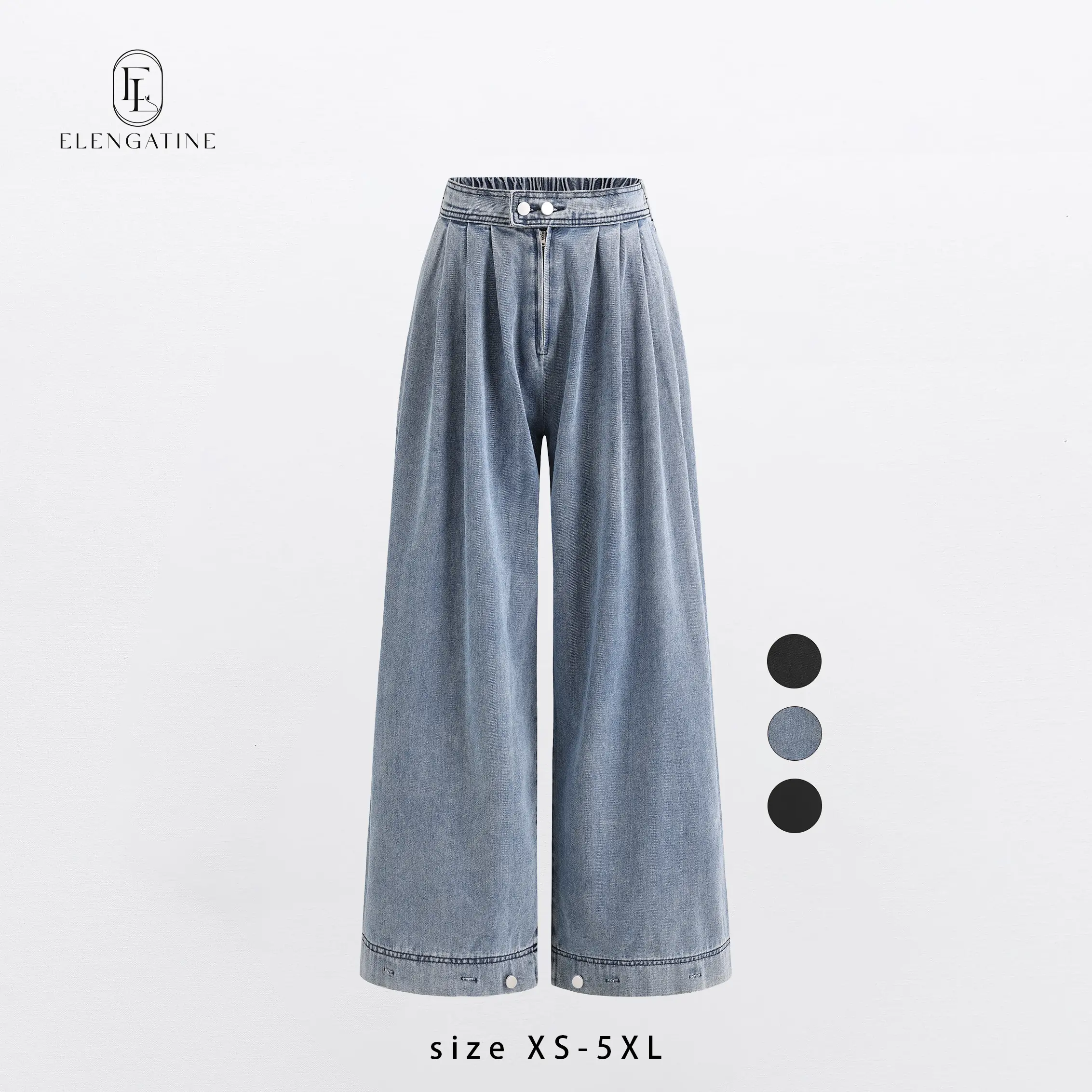 Elengatine Women's High Waist Pleated Balloon Jeans – Y2K Inspired Baggy Wide Leg Denim Pants with Zip Front Closure, Adjustable Cuffed Ankles, Loose Fit for Effortless All-Season Casual Streetwear, Trendy & Versatile Must-Have Denim Piece