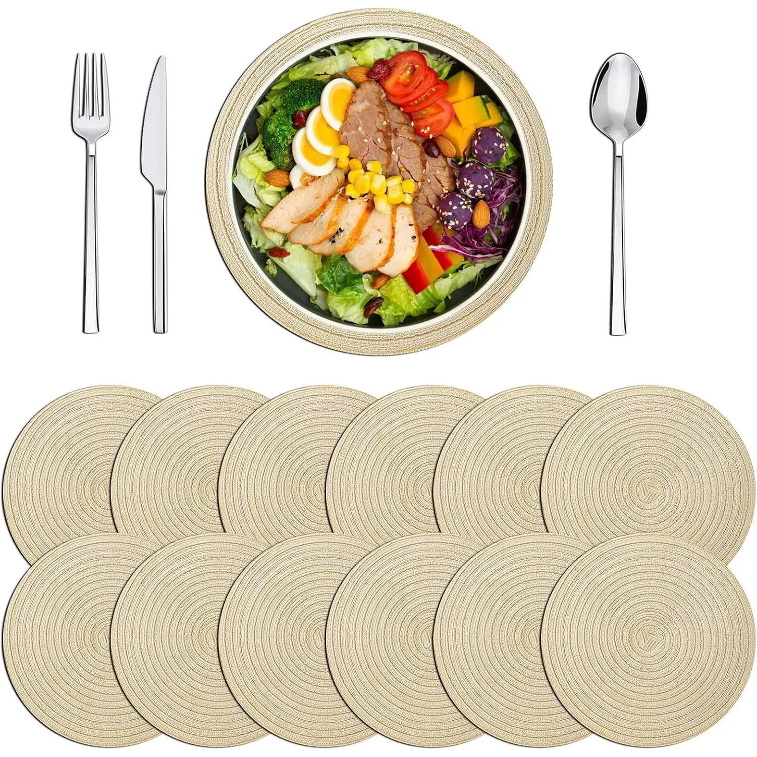 24 Pieces 12 Inch Valentine's Day Round Placemats Wedding Circle Woven Placemats Boho Decor for Tablescape, Hosting, and Parties(Beige)