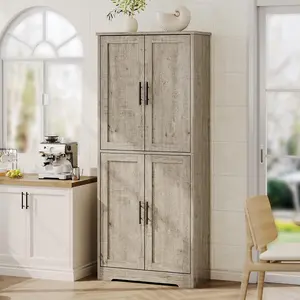70in Tall Kitchen Pantry Cabinet, Freestanding Storage Cabinet with 4 Doors and Adjustable Shelves, for Dining Room,Living Room (Style A, Gray)