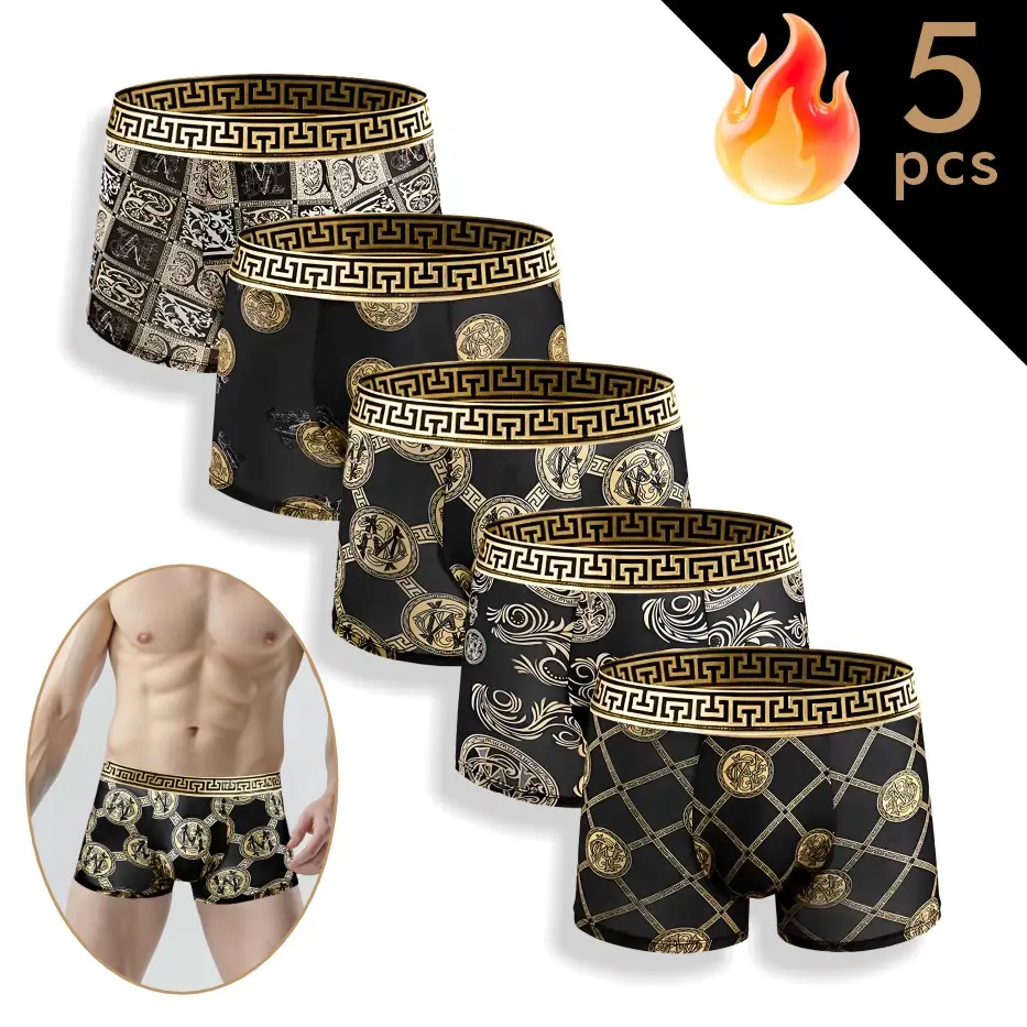 Father’s Day Gift | Men’s 5-Pack Premium Printed Ice Silk Boxer Briefs - High Stretch, Breathable, Antibacterial, All-Day Performance Menswear Underwear; Runs Small, Order 1 Size Up