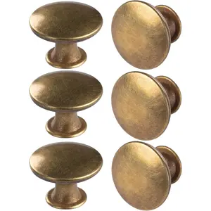 6 Pack Antique Brass Round Cabinet Knobs Drawer Handle Pulls with 7 Pcs Screws for Kitchen Cupboard Bathroom Dresser Door Hardware