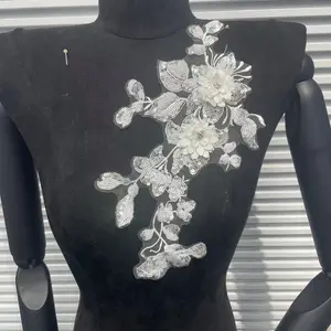 Clothing Accessories, Embroidery Flowers, Handmade Glass Beads, Lace Floral Decorations, DIY Materials for Dresses and Wedding Gowns, Floral Appliques