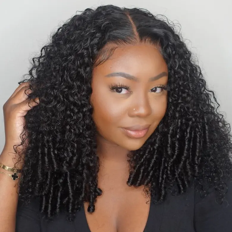 Sunber Pre-Styled Human Hair Lace Front Wig, 7x5 Lace Base, Anti-Tangle Glueless, Spiral Finger Coils, Twist Out Ends, Put On and Go, Bleach/Dye Ready, Dyed and Restyled, Circumference:19-23 Inches