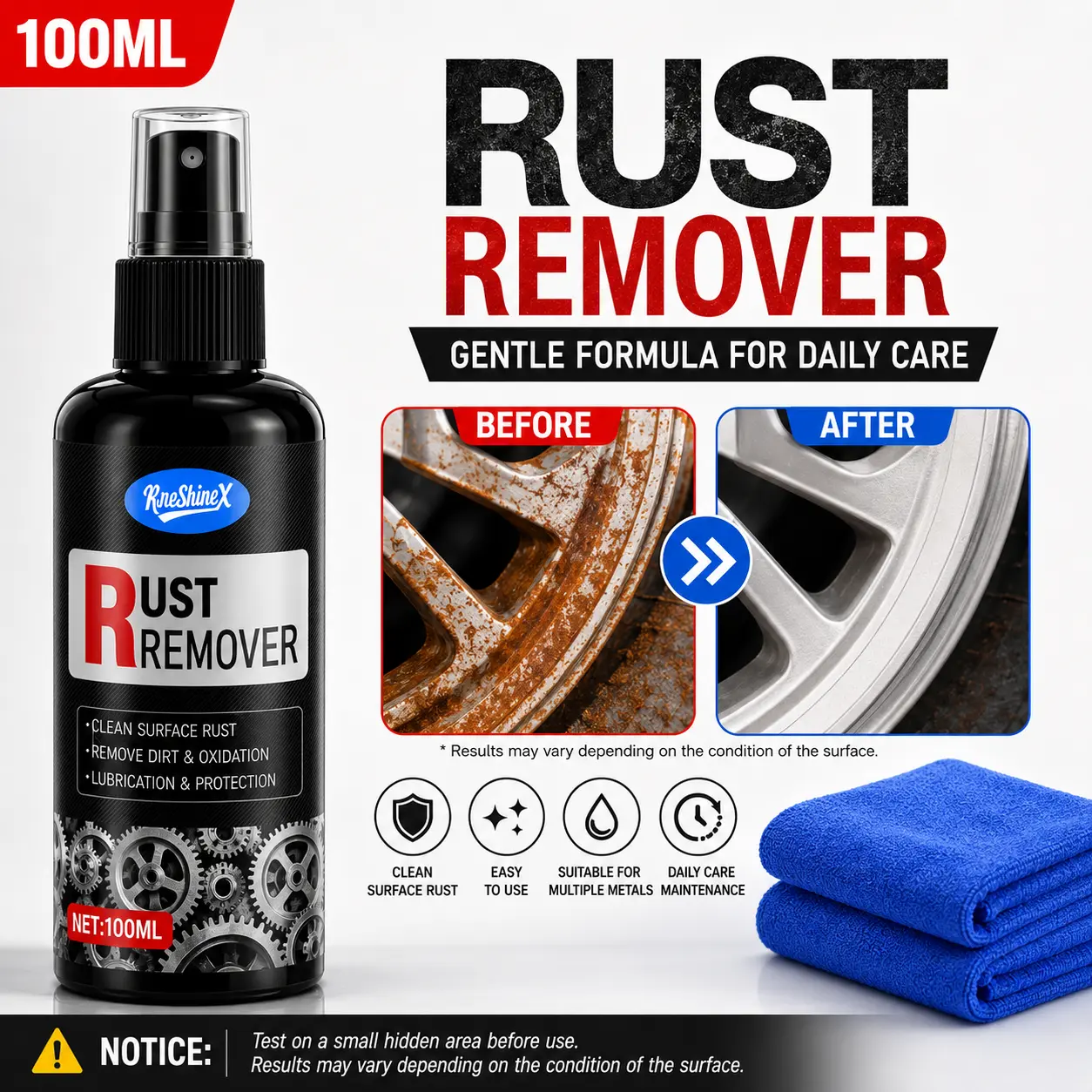 2026 Upgrade Heavy Duty Rust Remover Spray for Metal - Fast-Acting Oxidation Cleaner for Vehicles, Tools, Multi-Surface Car Washing & Maintenance Fluid