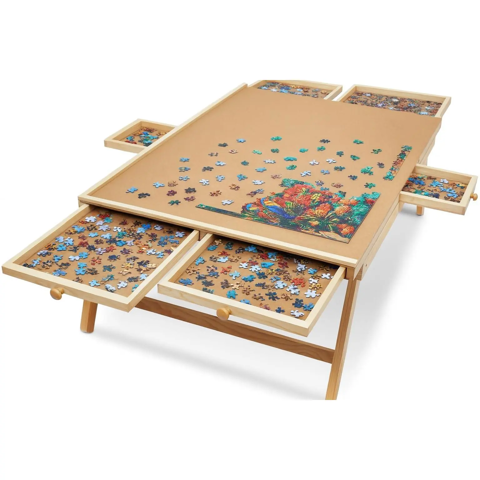 Jumbl 1500-Piece Puzzle Board with Drawers, Foldable Legs & Cover | Wooden Jigsaw Puzzle Table with Legs for Adults & Kids | Built to Last