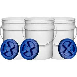 House Naturals 5 Gallon Plastic Bucket Pail Food Grade with Blue Screw on Lid(Pack of 3) Made in USA